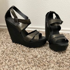 Kork-Ease Black Leather Wedges
